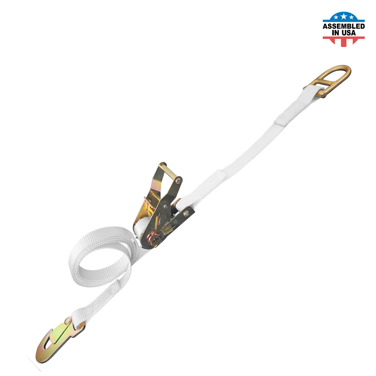 1" Ratchet Tent Strap With Snap Hook And Double Bar D-Ring Lasso Strap