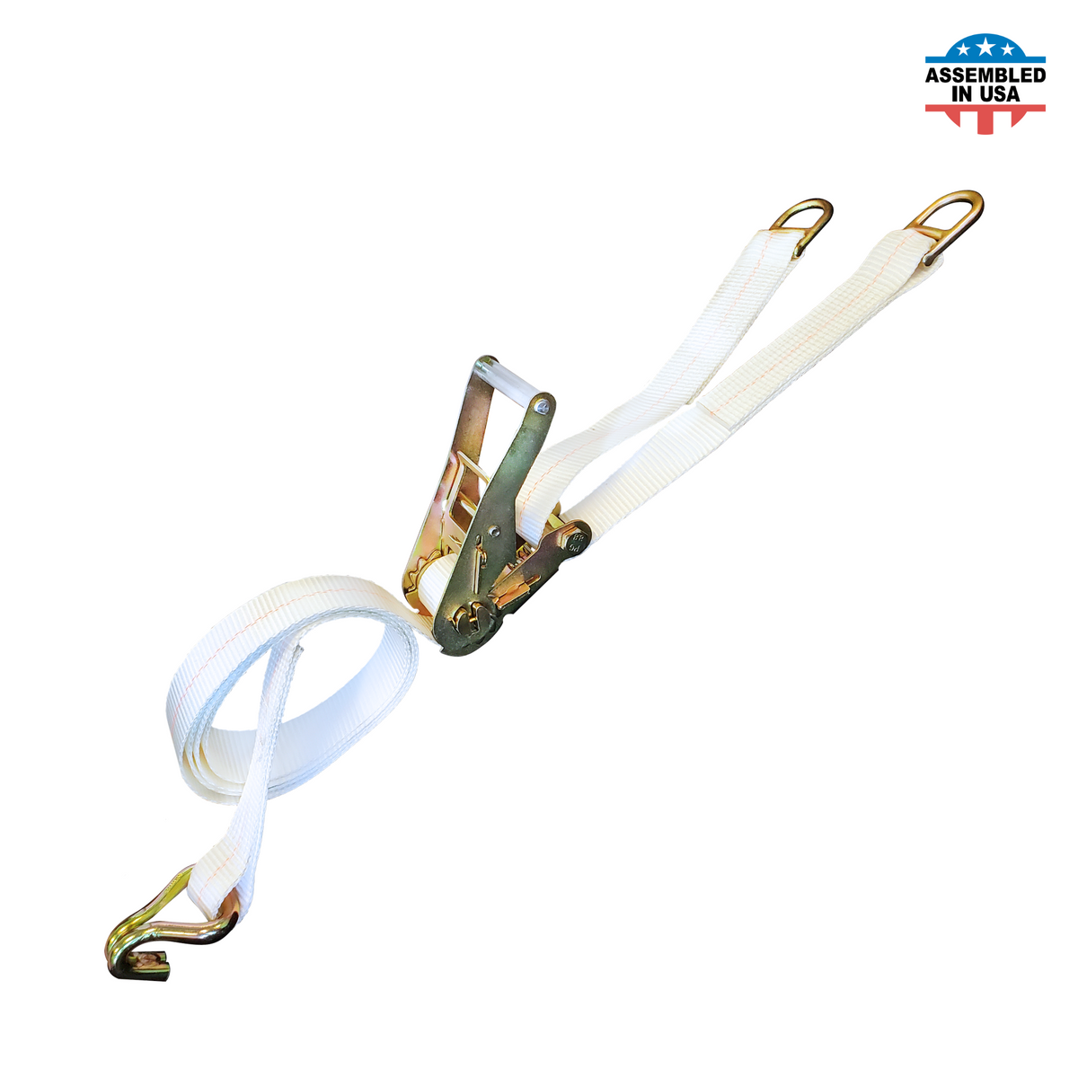 2"Ratchet Double Leg Tent Strap With 2 Double Bar D-rings And Double J Wire Hook