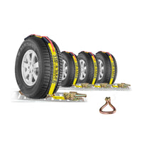 Load image into Gallery viewer, 2&quot; x 10&#39; Car Hauler Over-Tire Wheel Straps w/ Wire J Hooks - Yellow
