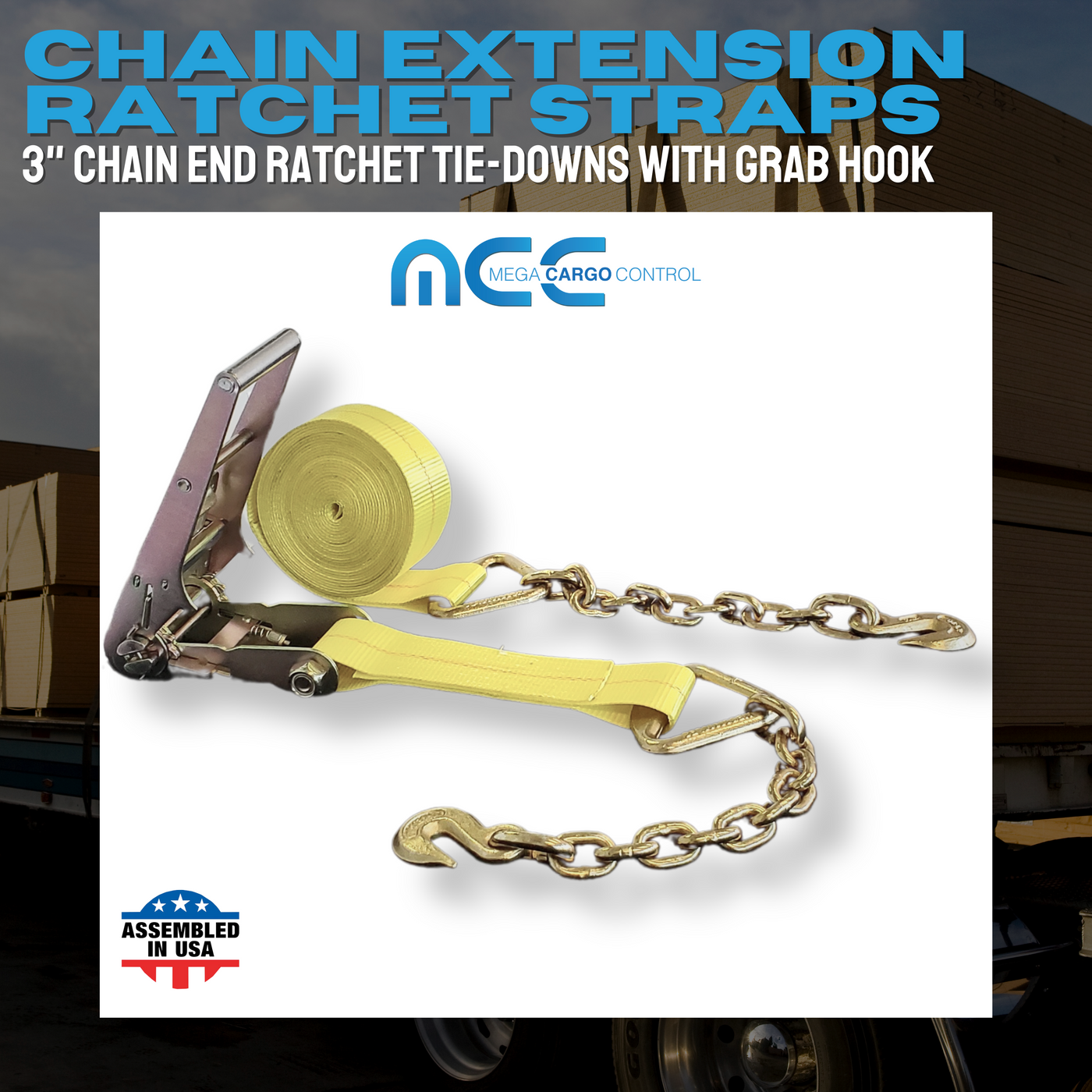 3 x 30' Ratchet Tie Down Strap w/ Chain Extensions