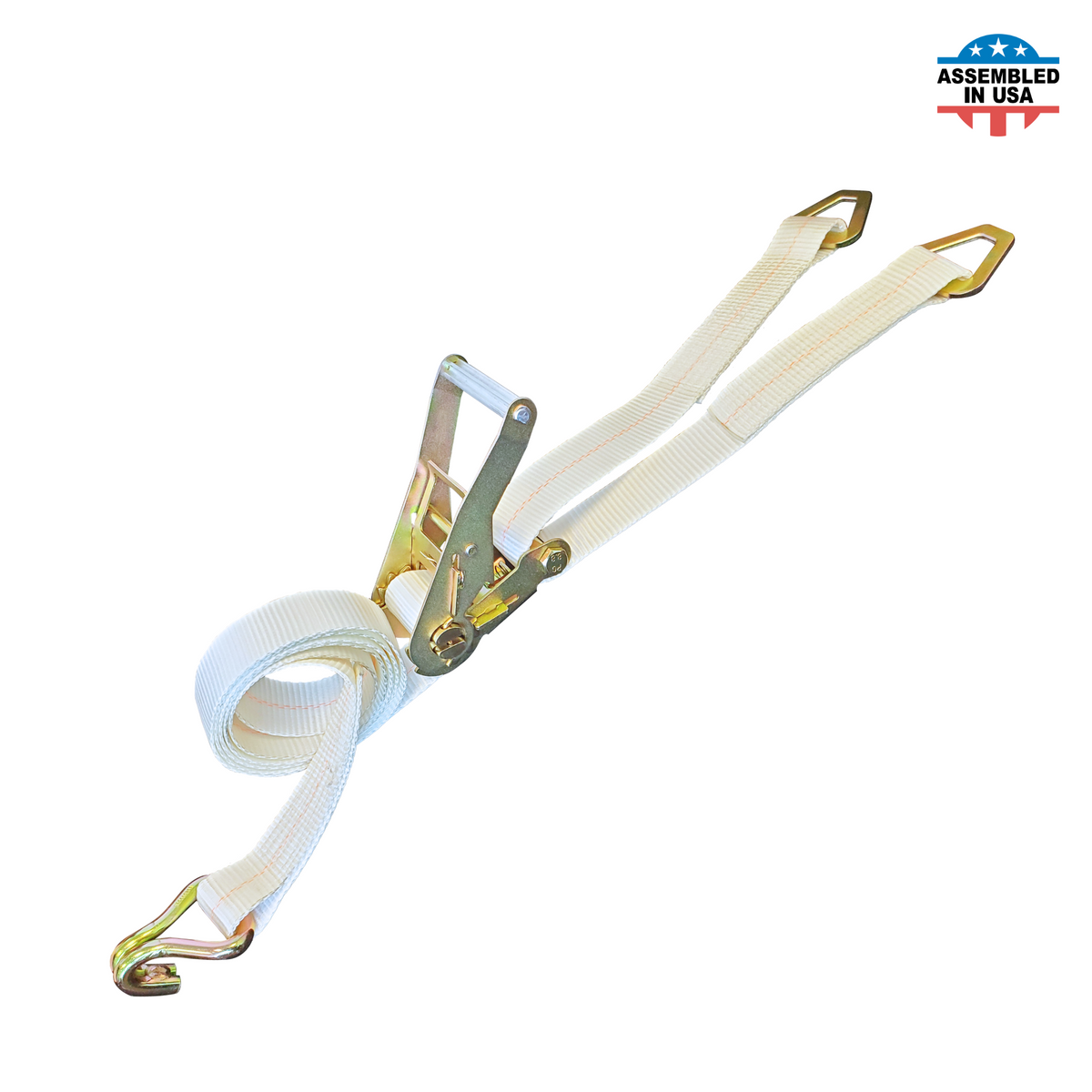 2" Ratchet Double Leg Tent Strap With  Delta Rings And Double J Wire Hook
