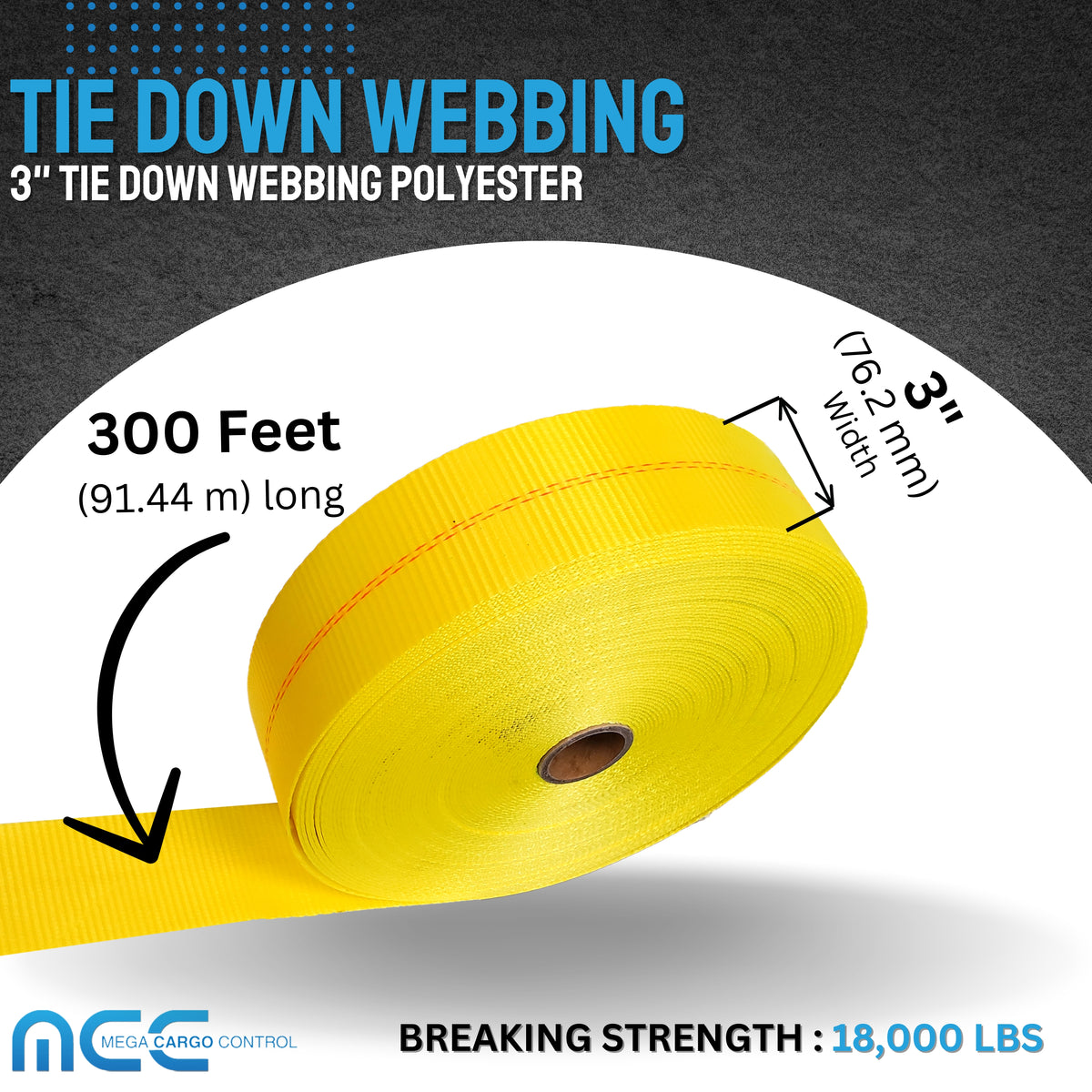 3" x 300ft Tie Down Webbing Polyester