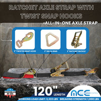 Load image into Gallery viewer, USA Combination Ratchet &amp; Axle Strap w/ Twist Hook &amp; Adjustable Axle Strap
