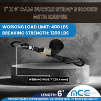 Load image into Gallery viewer, 1&quot; X 6&#39; Cam Buckle Strap With 2 S Hooks With Keeper - Without Loop End
