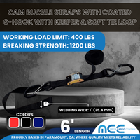Load image into Gallery viewer, 1&quot; X 6&#39; Cam Buckle Straps with 2 S Hooks With Keeper &amp; Loop End
