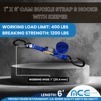 Load image into Gallery viewer, 1&quot; X 6&#39; Cam Buckle Strap With 2 S Hooks With Keeper - Without Loop End
