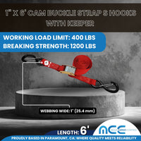 Load image into Gallery viewer, 1&quot; X 6&#39; Cam Buckle Strap With 2 S Hooks With Keeper - Without Loop End
