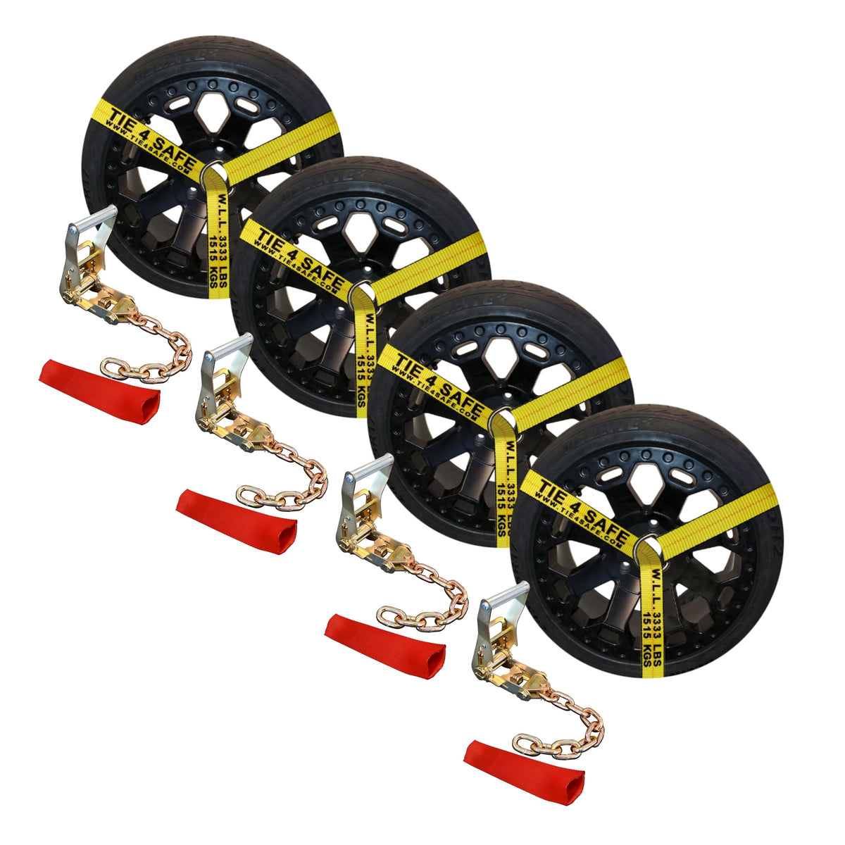 4 Pack 2" Chain Ratchet & Lasso Straps Tow Truck Wrecker Car Hauler Wheel Lift