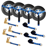 Load image into Gallery viewer, USA 4 Pack 2&quot; x 10&#39; Side Mount Wheel Net Tie Down w/Ratchet Lasso Strap J Hook
