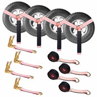 Load image into Gallery viewer, USA 4 Pack 2&quot; x 10&#39; Side Mount Wheel Net Tie Down w/Ratchet Lasso Strap J Hook
