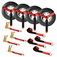 Load image into Gallery viewer, USA 4 Pack 2&quot; x 10&#39; Side Mount Wheel Net Tie Down w/Ratchet Lasso Strap J Hook
