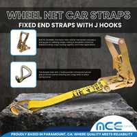 Load image into Gallery viewer, USA 4 Pack 2&quot; x 10&#39; Side Mount Wheel Net Tie Down w/Ratchet Lasso Strap J Hook
