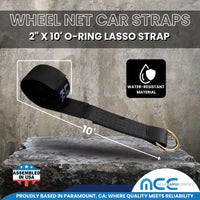 Load image into Gallery viewer, USA 4 Pack 2&quot; x 10&#39; Side Mount Wheel Net Tie Down w/Ratchet Lasso Strap J Hook
