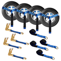 Load image into Gallery viewer, USA 4 Pack 2&quot; x 10&#39; Side Mount Wheel Net Tie Down w/Ratchet Lasso Strap J Hook
