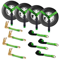 Load image into Gallery viewer, USA 4 Pack 2&quot; x 10&#39; Side Mount Wheel Net Tie Down w/Ratchet Lasso Strap J Hook
