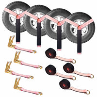 Load image into Gallery viewer, USA 4 Pack 2&quot; x 10&#39; Side Mount Wheel Net Tie Down w/Ratchet Lasso Strap J Hook
