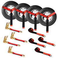 Load image into Gallery viewer, USA 4 Pack 2&quot; x 10&#39; Side Mount Wheel Net Tie Down w/Ratchet Lasso Strap J Hook
