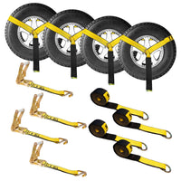 Load image into Gallery viewer, USA 4 Pack 2&quot; x 10&#39; Side Mount Wheel Net Tie Down w/Ratchet Lasso Strap J Hook
