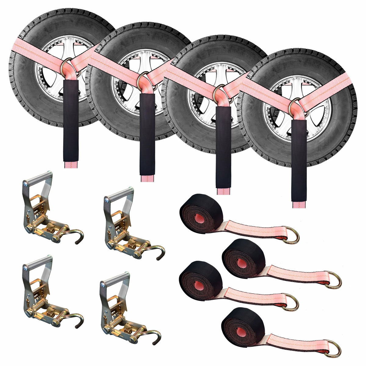 Side Mount Wheel Net With Ratchet Tube J Hooks - 4 Pack