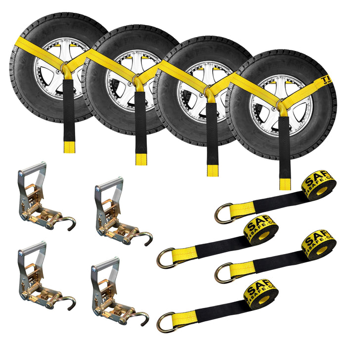 Side Mount Wheel Net With Ratchet Tube J Hooks - 4 Pack