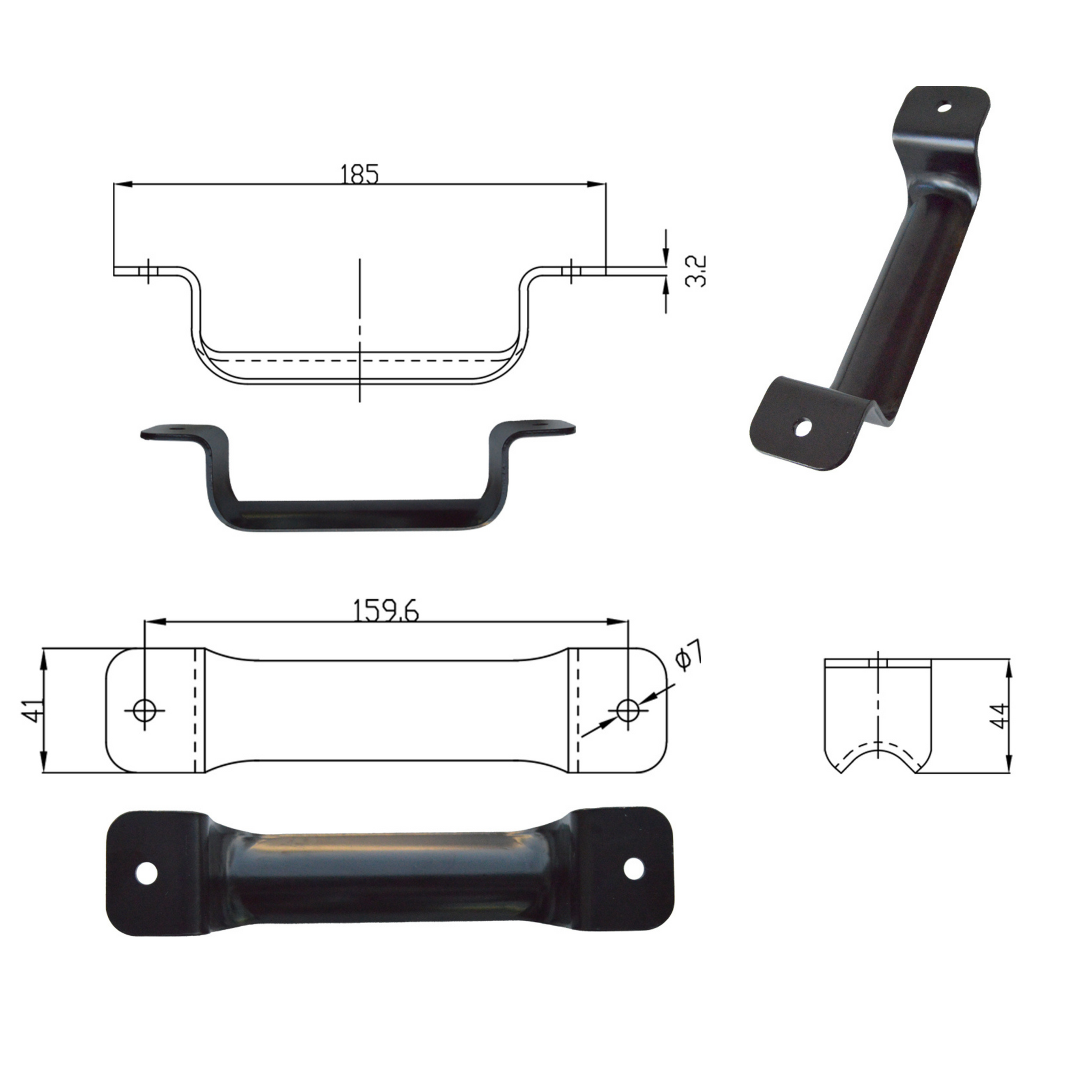 thumbnail image 2 of Truck Door Lift Handle For Whiting & Todco Style Overhead Roll Up Doors, Black 2 of 6