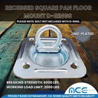 Load image into Gallery viewer, Recessed Square Pan Floor Mount D Rings - Zinc-Plated
