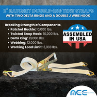 Load image into Gallery viewer, 2&quot; Double Leg Ratchet Tent Strap With Delta Rings And Wire J Hook
