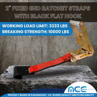 Load image into Gallery viewer, USA 2&quot; Tie Down Ratchet Replacement Short Fixed End Strap w/ Flat Hook
