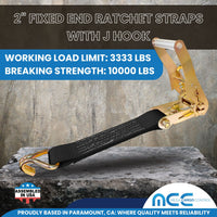 Load image into Gallery viewer, USA 2&quot; Tie Down Ratchet Replacement Short Fixed End Strap w/ J Hook
