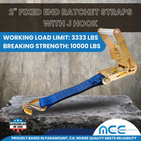 Load image into Gallery viewer, USA 2&quot; Tie Down Ratchet Replacement Short Fixed End Strap w/ J Hook
