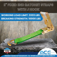 Load image into Gallery viewer, USA 2&quot; Tie Down Ratchet Replacement Short Fixed End Strap w/ J Hook
