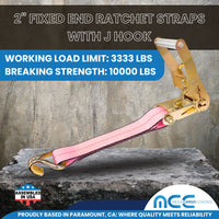 Load image into Gallery viewer, USA 2&quot; Tie Down Ratchet Replacement Short Fixed End Strap w/ J Hook
