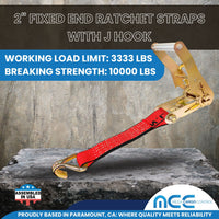 Load image into Gallery viewer, USA 2&quot; Tie Down Ratchet Replacement Short Fixed End Strap w/ J Hook
