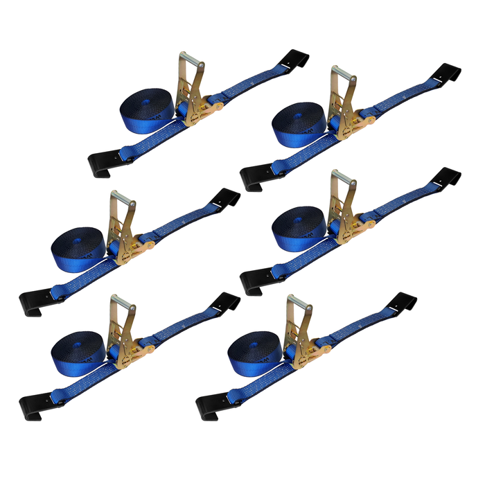 6 Pack - 2" x 30' Heavy Duty Ratchet Tie Down Strap With Flat Hooks