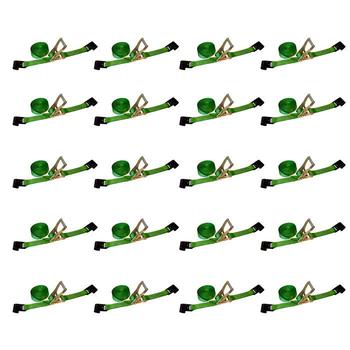 20 Pack - 2" x 30' Heavy Duty Ratchet Tie Down Strap With Flat Hooks (Bulk)