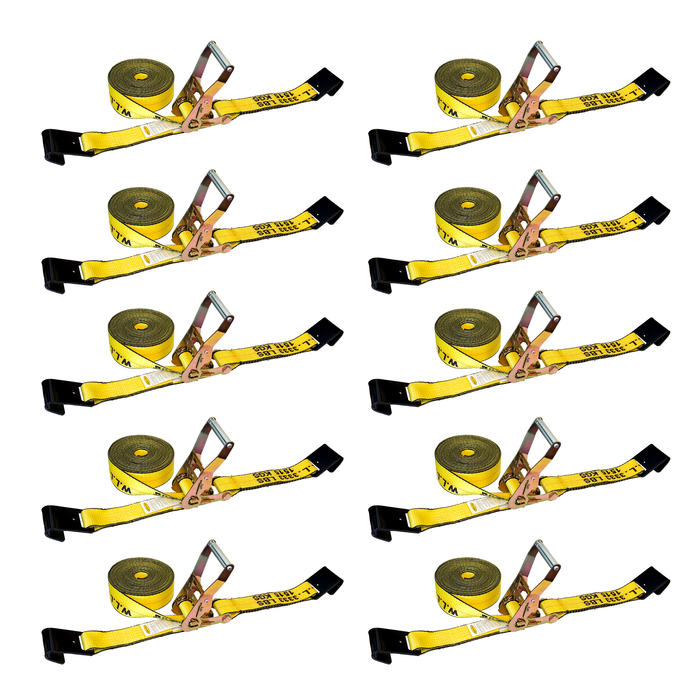 10 Pack - 2" x 30' Heavy Duty Ratchet Tie Down Strap With Flat Hooks