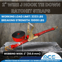 Load image into Gallery viewer, 2&quot; Heavy Duty Ratchet Tie Down Strap w/ J Wire Hooks
