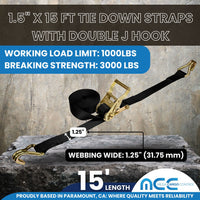 Load image into Gallery viewer, 1.5&quot; x 15 FT Tie Down Straps with Double J Hook
