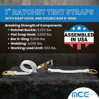 Load image into Gallery viewer, 1&quot; Ratchet Tent Strap With Snap Hook And Double Bar D-Ring Lasso Strap
