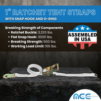 Load image into Gallery viewer, 1&quot; Ratchet Tent Strap with O-Ring fitting and Snap Hook strap
