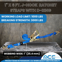 Load image into Gallery viewer, 2Pack 1&quot; x 6 ft Ratchet Straps W/ J-Hook &amp; D Ring

