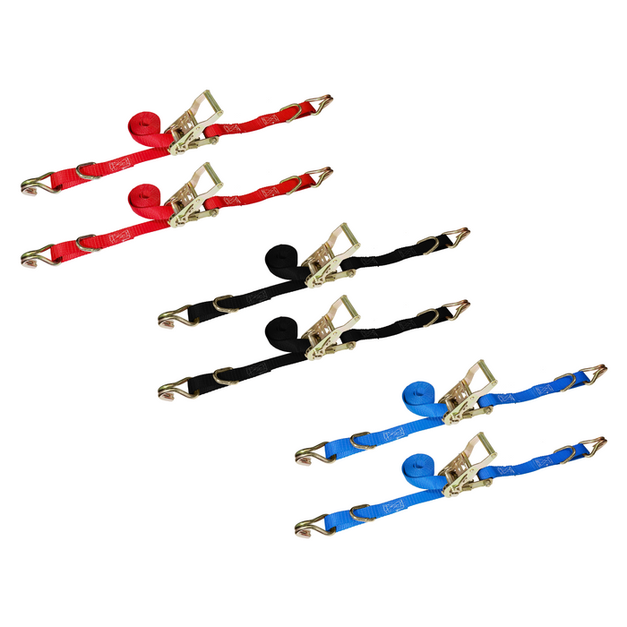 2Pack 1" x 6 ft Ratchet Straps W/ J-Hook & D Ring