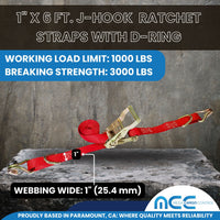 Load image into Gallery viewer, 2Pack 1&quot; x 6 ft Ratchet Straps W/ J-Hook &amp; D Ring
