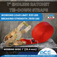 Load image into Gallery viewer, USA 1&quot; Utility Endless Cargo Ratchet Tie Down Strap
