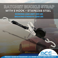 Load image into Gallery viewer, 4 Pack 1&quot; x 12&#39; Stainless Steel Ratchet Buckle With S Hook Strap
