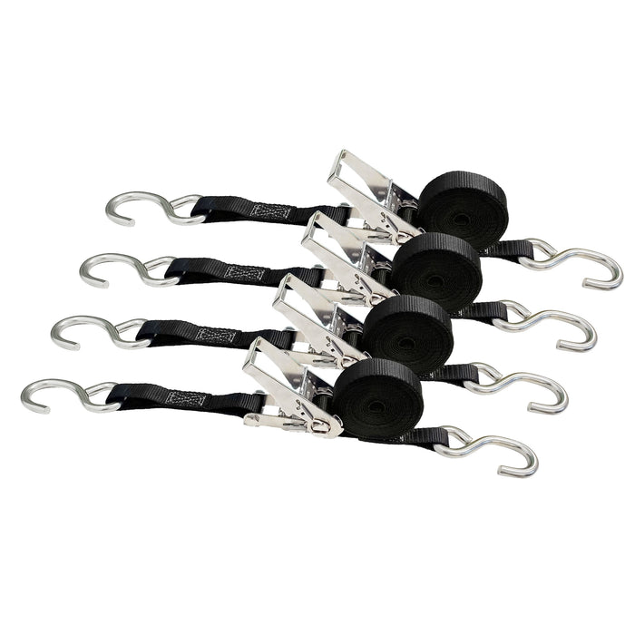 4 Pack 1" x 12' Stainless Steel Ratchet Buckle With S Hook Strap