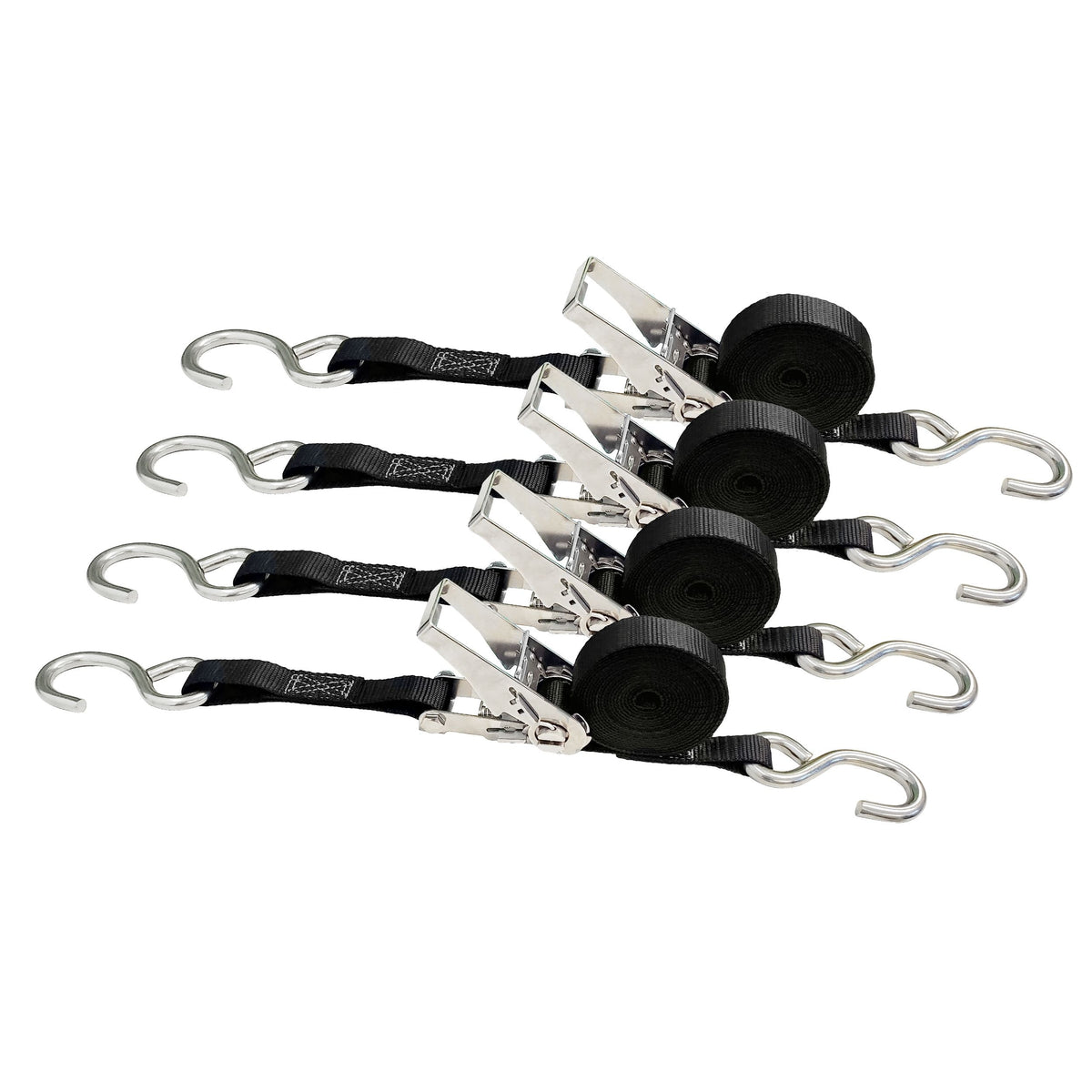 4 Pack 1" x 12' Stainless Steel Ratchet Buckle With S Hook Strap