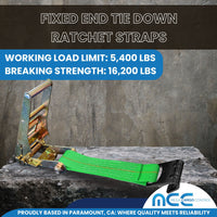 Load image into Gallery viewer, USA 3&quot; 4&quot; Ratchet Tie Down Short Fixed End Strap w/Flat Hook
