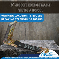 Load image into Gallery viewer, USA 3&quot; 4&quot; Ratchet Tie Down Short Fixed End Strap w/ J Hook
