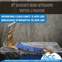 Load image into Gallery viewer, USA 3&quot; 4&quot; Ratchet Tie Down Short Fixed End Strap w/ J Hook
